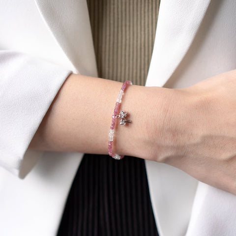 The Priya - สร้อยข้อมือมงคลพระแม่ลักษมี อัญมณี Pink Tourmaline และ Clear Quartz - The Hindu Gods Series - Harmenstone Thailand