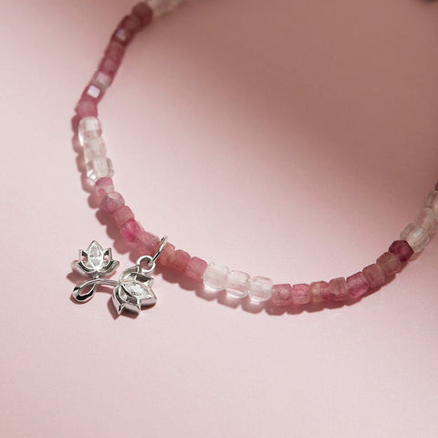 The Priya - สร้อยข้อมือมงคลพระแม่ลักษมี อัญมณี Pink Tourmaline และ Clear Quartz - The Hindu Gods Series - Harmenstone Thailand
